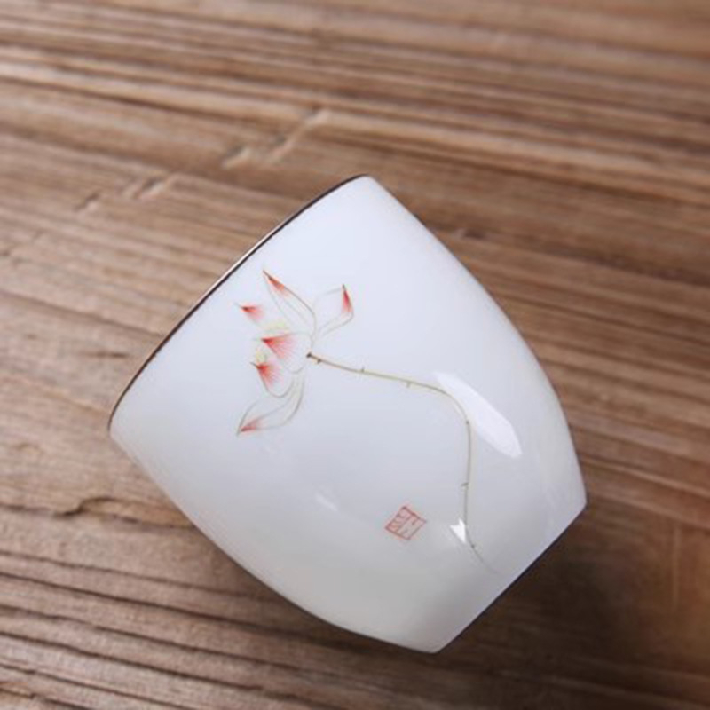 Ceașcă mare de ceai din ceramică pictată manual, set de ceai în stil chinezesc, porțelan alb, pentru preparare solo, cană cadou, vânzare en gros