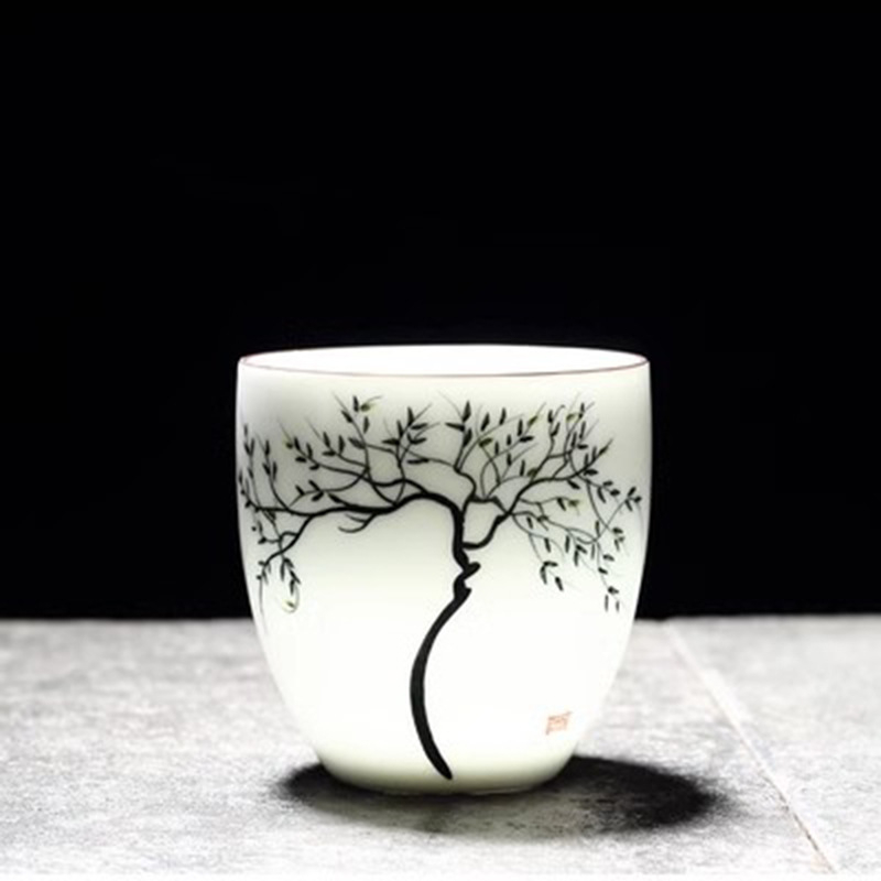 Ceașcă mare de ceai din ceramică pictată manual, set de ceai în stil chinezesc, porțelan alb, pentru preparare solo, cană cadou, vânzare en gros