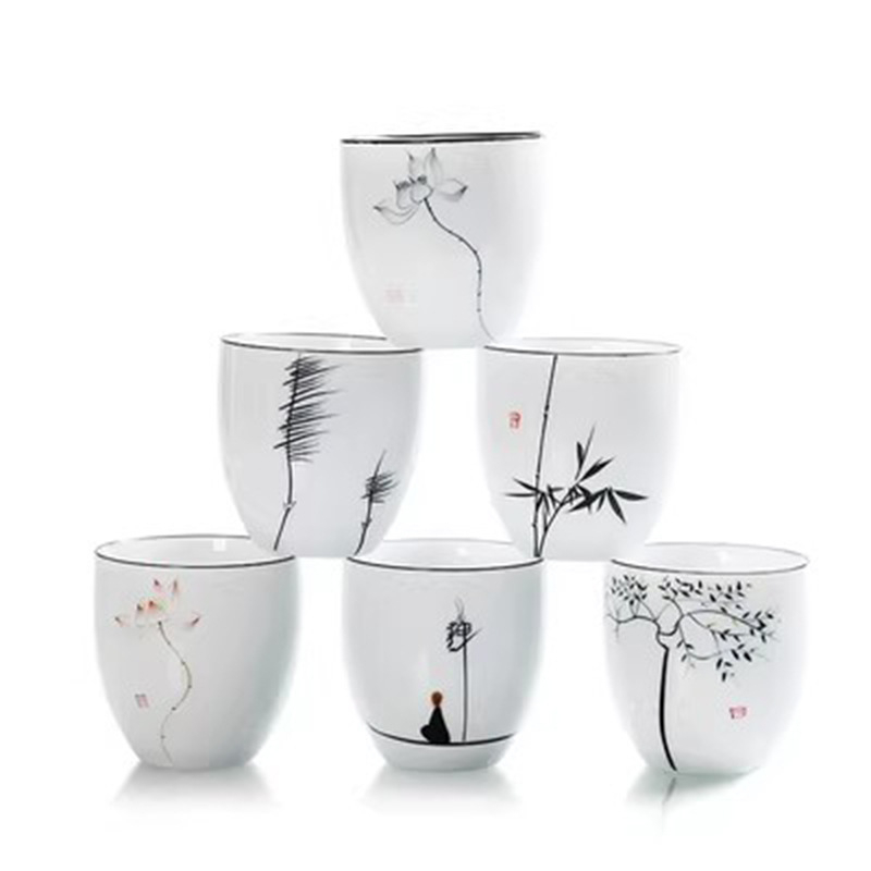 Ceașcă mare de ceai din ceramică pictată manual, set de ceai în stil chinezesc, porțelan alb, pentru preparare solo, cană cadou, vânzare en gros