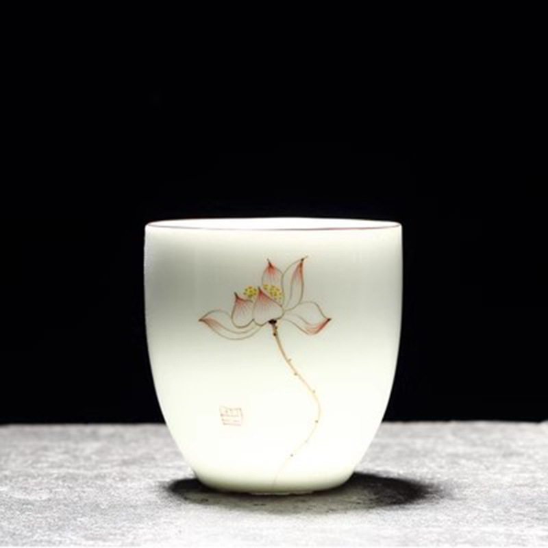 Ceașcă mare de ceai din ceramică pictată manual, set de ceai în stil chinezesc, porțelan alb, pentru preparare solo, cană cadou, vânzare en gros
