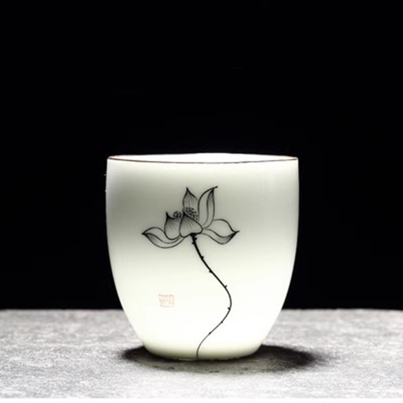 Ceașcă mare de ceai din ceramică pictată manual, set de ceai în stil chinezesc, porțelan alb, pentru preparare solo, cană cadou, vânzare en gros