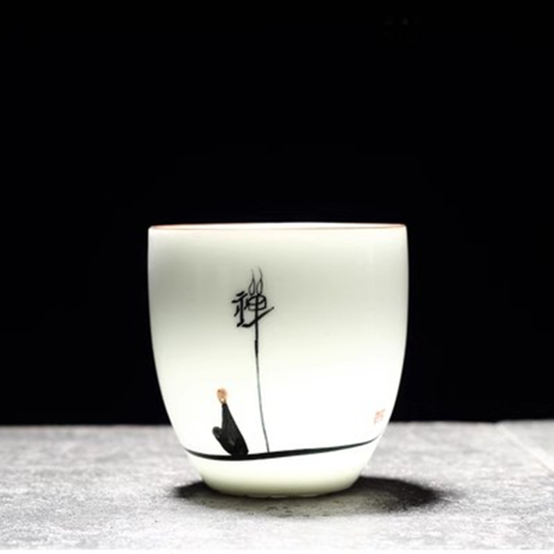 Ceașcă mare de ceai din ceramică pictată manual, set de ceai în stil chinezesc, porțelan alb, pentru preparare solo, cană cadou, vânzare en gros