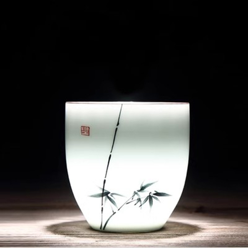 Ceașcă mare de ceai din ceramică pictată manual, set de ceai în stil chinezesc, porțelan alb, pentru preparare solo, cană cadou, vânzare en gros