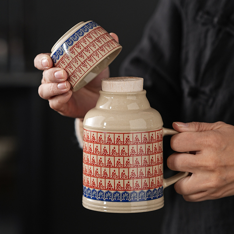 Ceainic ceramic cu capac și ceașcă de ceai, capacitate mare pentru casă și birou