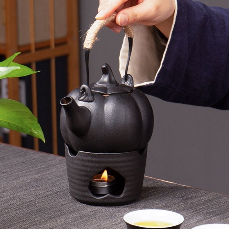 Set de ceai ceramic Kung Fu pentru prepararea ceaiului la foc deschis, cu oală de dovleac, ceainic și set pentru aragaz exterior