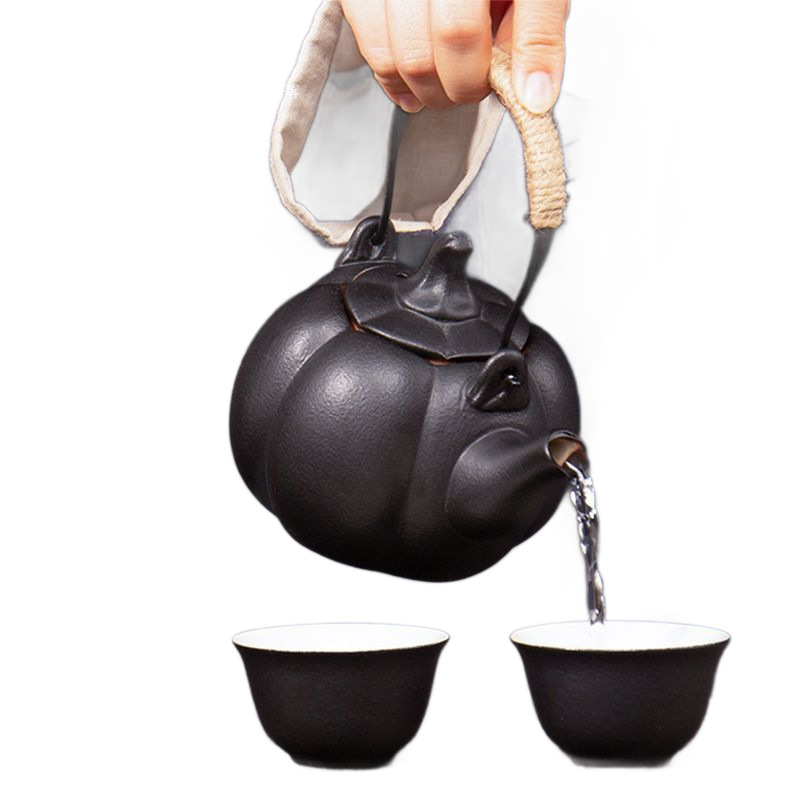 Set de ceai ceramic Kung Fu pentru prepararea ceaiului la foc deschis, cu oală de dovleac, ceainic și set pentru aragaz exterior