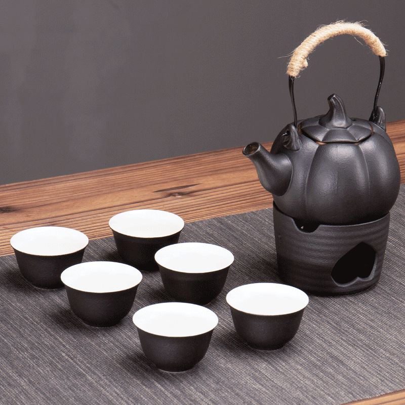 Set de ceai ceramic Kung Fu pentru prepararea ceaiului la foc deschis, cu oală de dovleac, ceainic și set pentru aragaz exterior