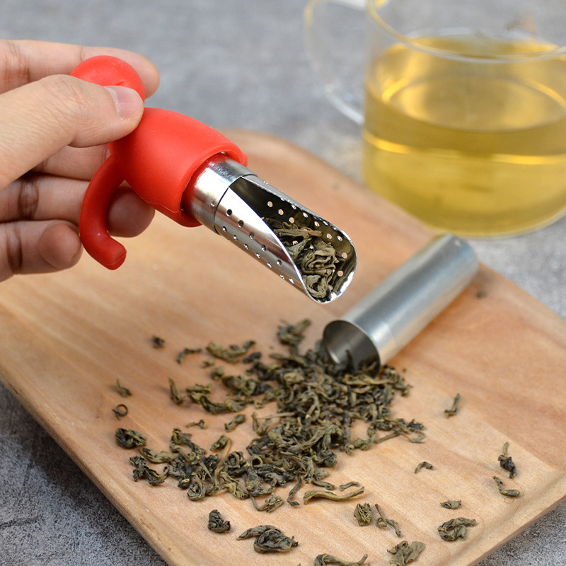 Filtru de ceai din oțel inoxidabil cu linguriță încorporată, infuzor portabil în formă umană, oțel inoxidabil 304
