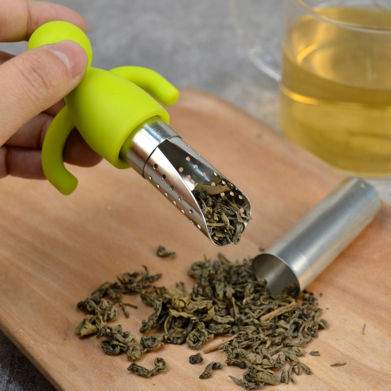 Filtru de ceai din oțel inoxidabil cu linguriță încorporată, infuzor portabil în formă umană, oțel inoxidabil 304
