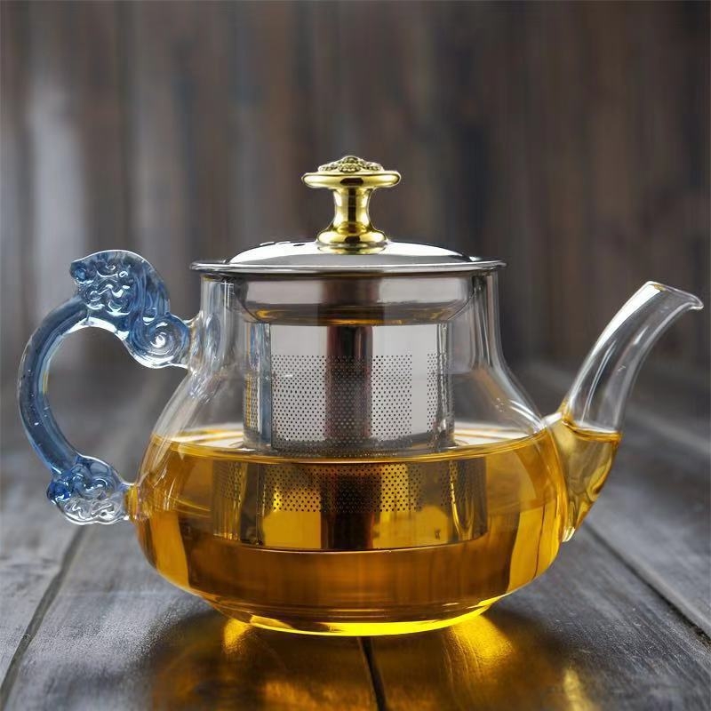 Ceainic din sticlă cu filtru din oțel inoxidabil pentru uz casnic și birou