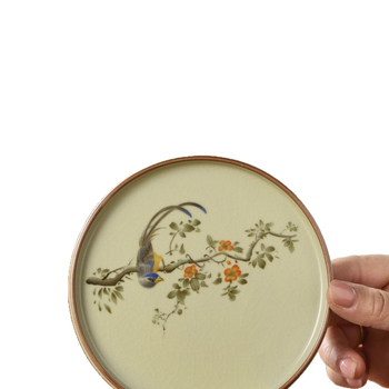 Suport pentru ceainic Ruyao Kiln cu model de fisuri de gheață, set de ceai ceramic, tavă pentru ceai, izolație termică, anti-arsură, diametru 13 cm, înălțime 1,2 cm