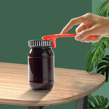 Deschizător multifuncțional din plastic pentru sticle și conserve, cu priză antiderapantă, acționare manuală.