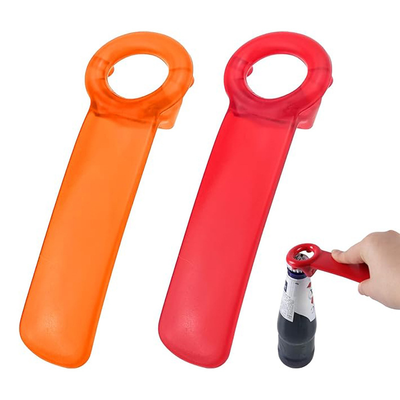 Deschizător multifuncțional din plastic pentru sticle și conserve, cu priză antiderapantă, acționare manuală.