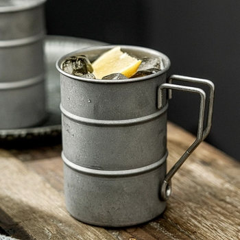 Cană de bere din oțel inoxidabil 304, stil retro-industrial, 301–400 ml, camping în aer liber