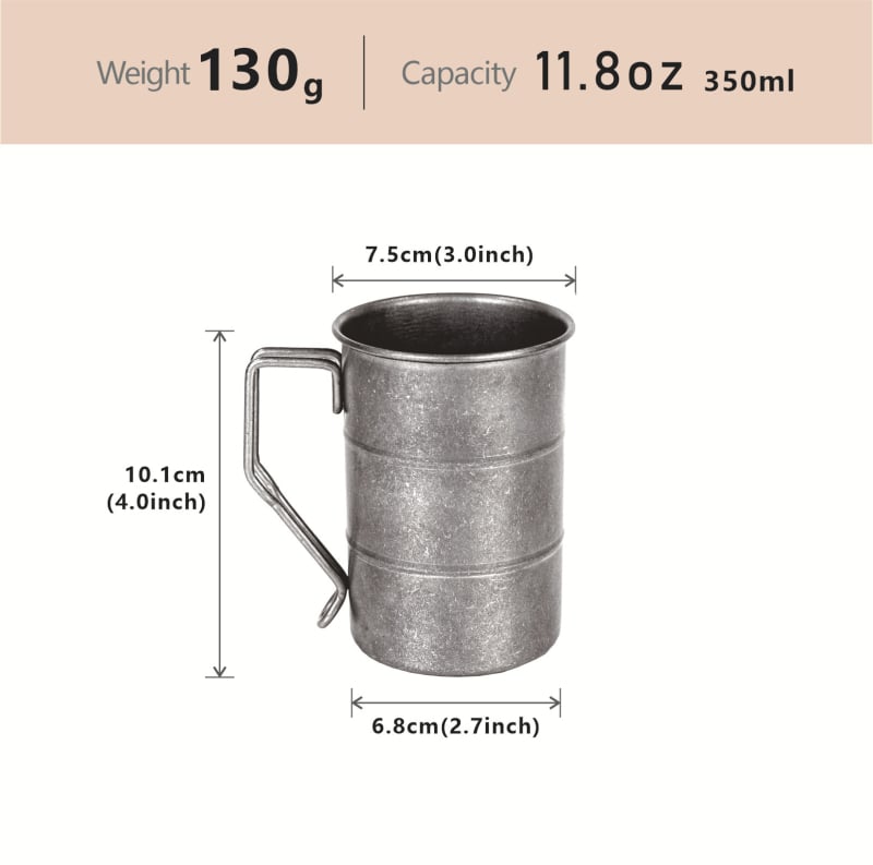 Cană de bere din oțel inoxidabil 304, stil retro-industrial, 301–400 ml, camping în aer liber