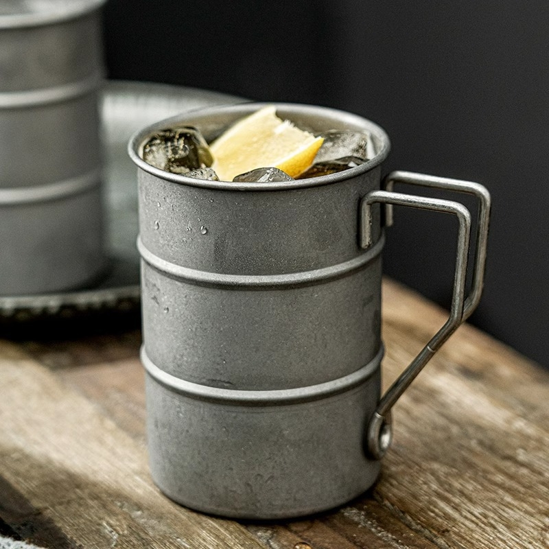 Cană de bere din oțel inoxidabil 304, stil retro-industrial, 301–400 ml, camping în aer liber