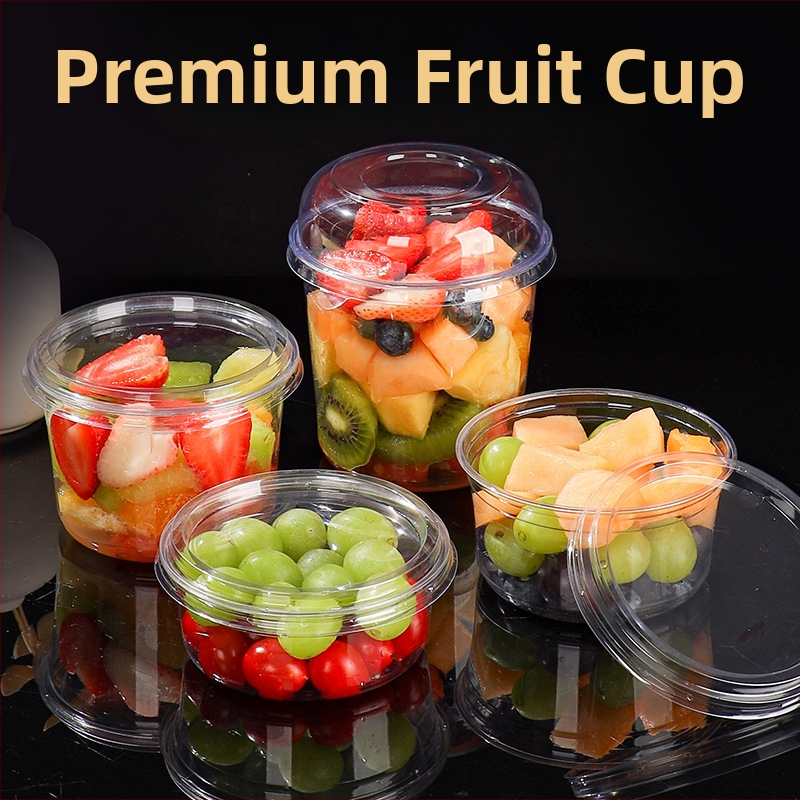 Cupe de unică folosință pentru salata de fructe, iaurt și suc — pahare transparente din plastic