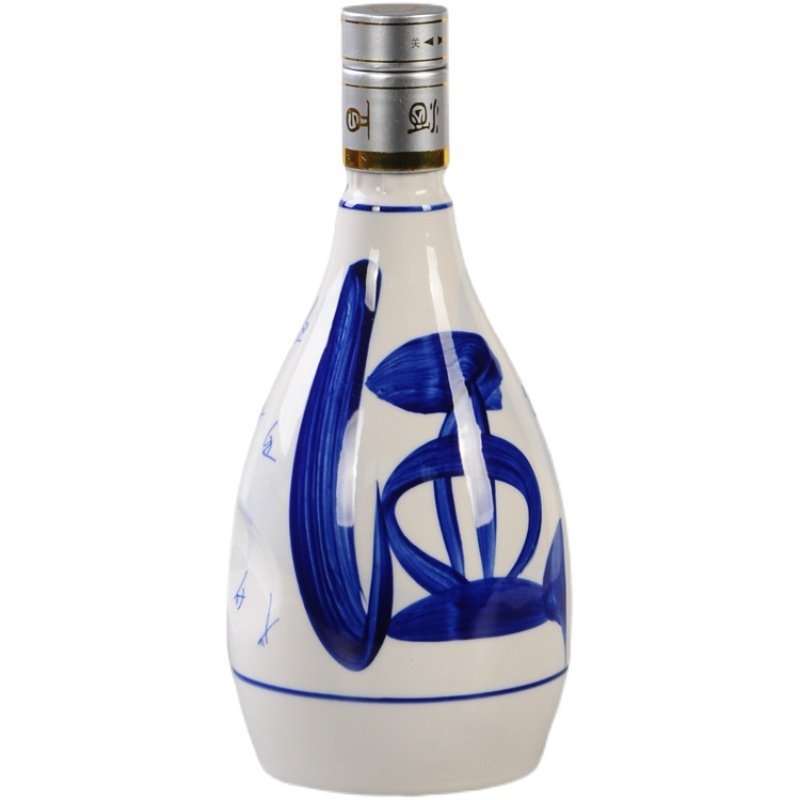 Set de vin din ceramică albastru-alb, sticlă de vin goală, recipient sigilat, set complet într-o cutie cadou, calitate premium