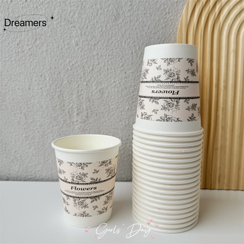 Cupe de hârtie roz, stil Insta, groase, de unică folosință, pentru birou, casă și petreceri, 201–300 ml, laminat, pachet 50 buc