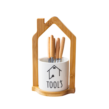 Set japonez din fag pentru fructe, design elegant, furculițe și linguri din oțel inoxidabil, recipiente ceramice pentru depozitare