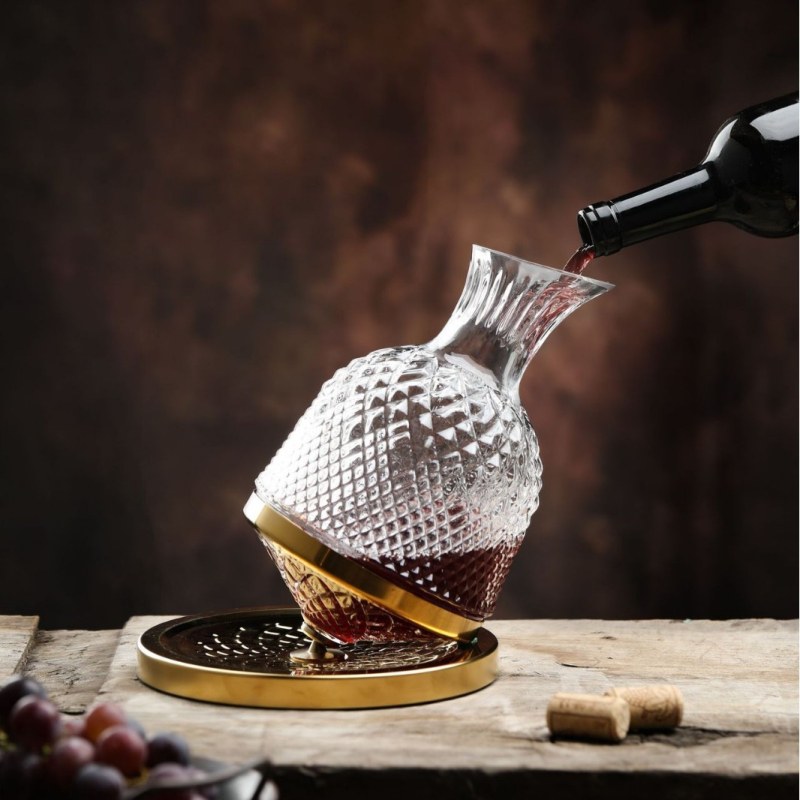 Set de decantare pentru vin roșu din cristal, cu pahare rotative și auto-stabilizare – lux modern pentru casă