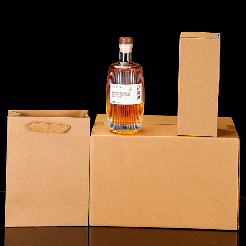 Sticlă personalizată din sticlă pentru băuturi, cu dungi verticale, butoi din lemn, 500 ml