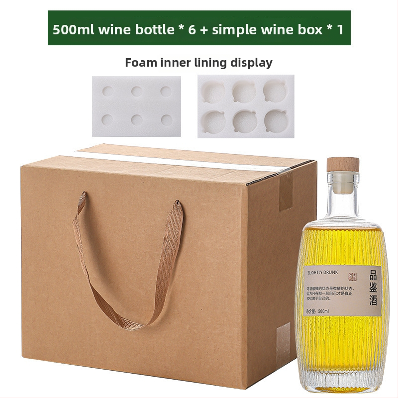 Vlastná sklenená fľaša na alkohol so zvislými pruhmi, s dreveným sudom, 500 ml