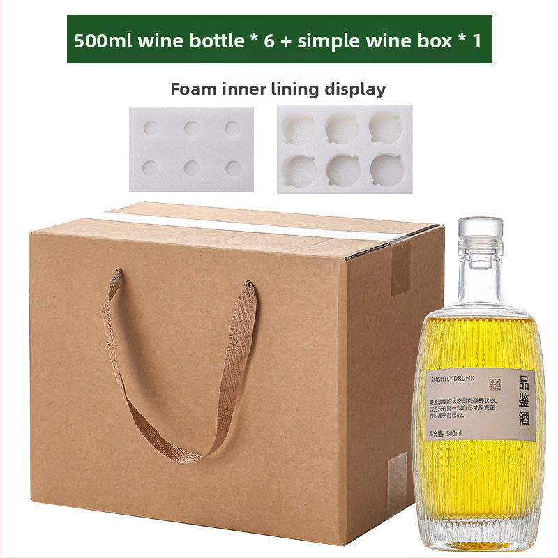 Vlastná sklenená fľaša na alkohol so zvislými pruhmi, s dreveným sudom, 500 ml