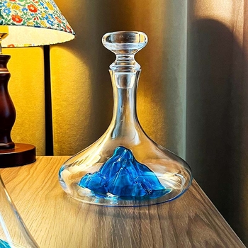 Decantor din cristal cu design cascadă, pentru uz casnic, set de vin în nuanță albastru-gheață, capacitate mare, lux