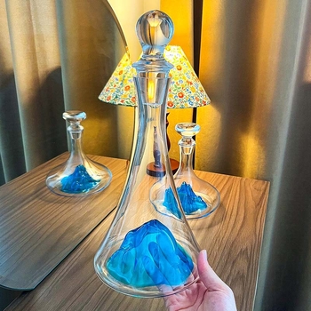 Decantor din cristal cu design cascadă, pentru uz casnic, set de vin în nuanță albastru-gheață, capacitate mare, lux