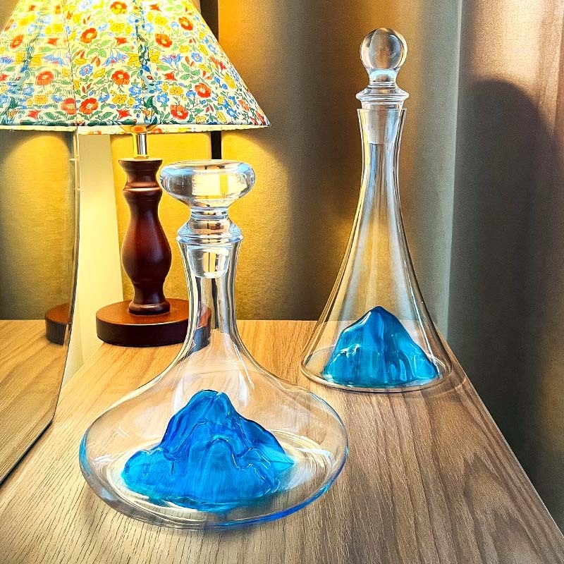 Decantor din cristal cu design cascadă, pentru uz casnic, set de vin în nuanță albastru-gheață, capacitate mare, lux