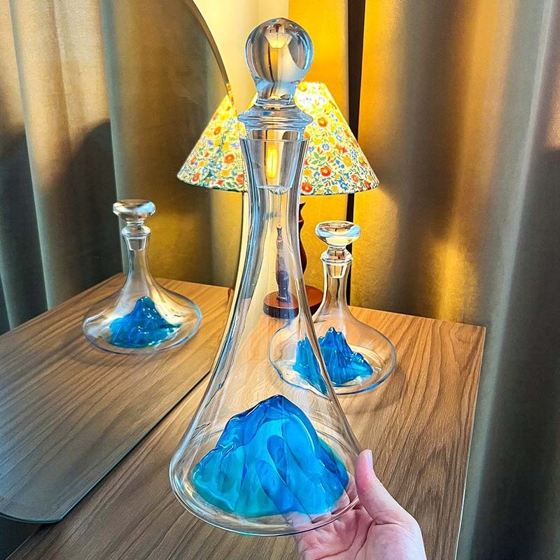 Decantor din cristal cu design cascadă, pentru uz casnic, set de vin în nuanță albastru-gheață, capacitate mare, lux