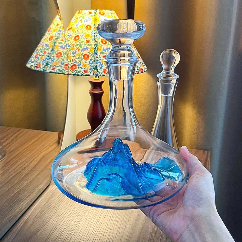 Decantor din cristal cu design cascadă, pentru uz casnic, set de vin în nuanță albastru-gheață, capacitate mare, lux