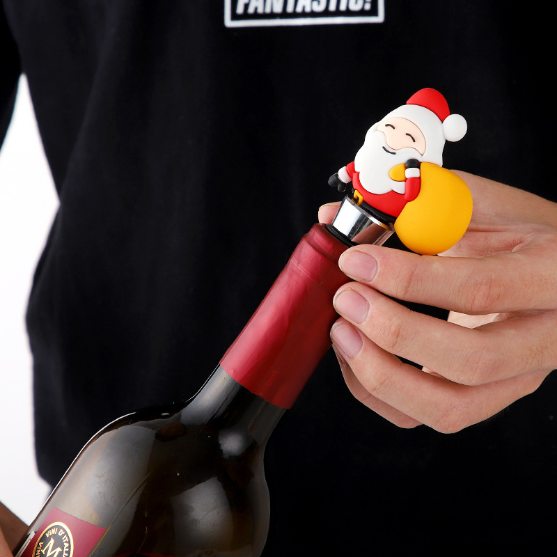 Stopper pentru sticla de vin din PVC, design Crăciun desen animat, calitate alimentară