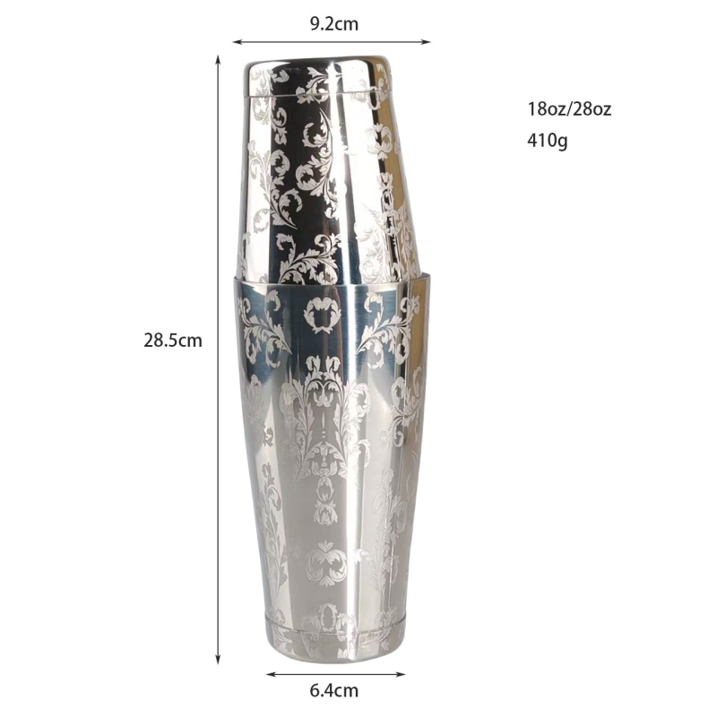 3304 Oțel inoxidabil cu model gravat – shaker Boston pentru cocktailuri