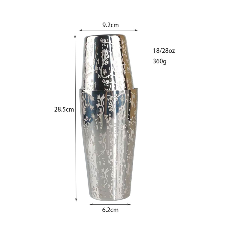 3304 Oțel inoxidabil cu model gravat – shaker Boston pentru cocktailuri