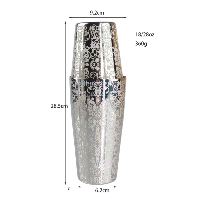 3304 Oțel inoxidabil cu model gravat – shaker Boston pentru cocktailuri
