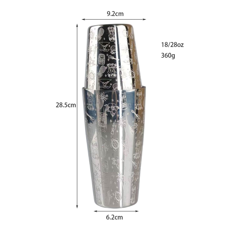 3304 Oțel inoxidabil cu model gravat – shaker Boston pentru cocktailuri