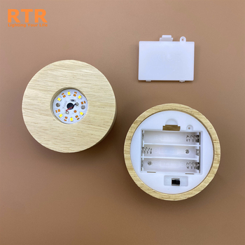 Bază circulară din lemn masiv, iluminată, cu încărcare wireless; suport de lampă cu sferă de cristal, bază decorativă pentru pahare de cocktail
