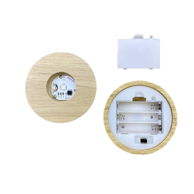 Bază circulară din lemn masiv, iluminată, cu încărcare wireless; suport de lampă cu sferă de cristal, bază decorativă pentru pahare de cocktail