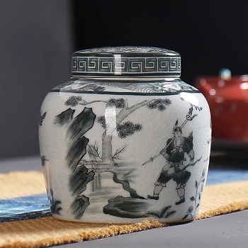 Recipient de ceai Ge Kiln din porțelan albastru‑alb, container ceramic etanș pentru ceai alb și Pu'er, portabil