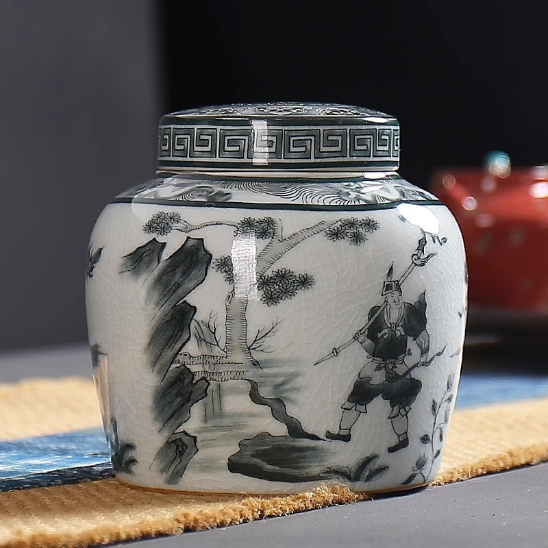 Recipient de ceai Ge Kiln din porțelan albastru‑alb, container ceramic etanș pentru ceai alb și Pu'er, portabil