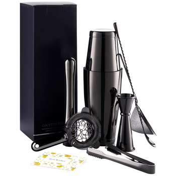 Set de cocktail din oțel inoxidabil 304 cu shaker Boston — unelte de bar în stil american, set de 7 piese, în cutie neagră