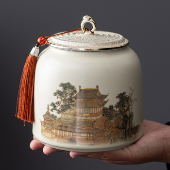 Recipient ceramic pentru ceai în stil chinezesc, cutie cadou de înaltă calitate pentru ceaiuri negre, verzi, Pu’er și Liu Bao