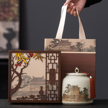 Recipient ceramic pentru ceai în stil chinezesc, cutie cadou de înaltă calitate pentru ceaiuri negre, verzi, Pu’er și Liu Bao