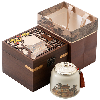 Recipient ceramic pentru ceai în stil chinezesc, cutie cadou de înaltă calitate pentru ceaiuri negre, verzi, Pu’er și Liu Bao