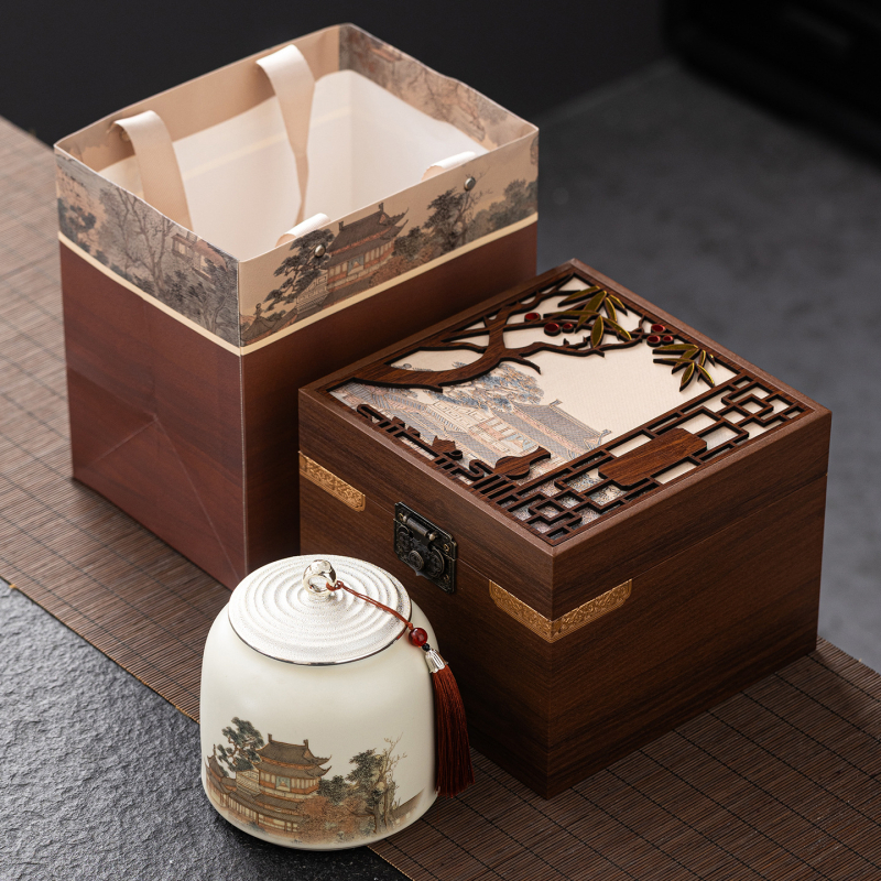 Recipient ceramic pentru ceai în stil chinezesc, cutie cadou de înaltă calitate pentru ceaiuri negre, verzi, Pu’er și Liu Bao