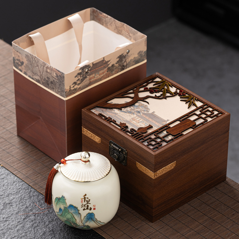 Recipient ceramic pentru ceai în stil chinezesc, cutie cadou de înaltă calitate pentru ceaiuri negre, verzi, Pu’er și Liu Bao