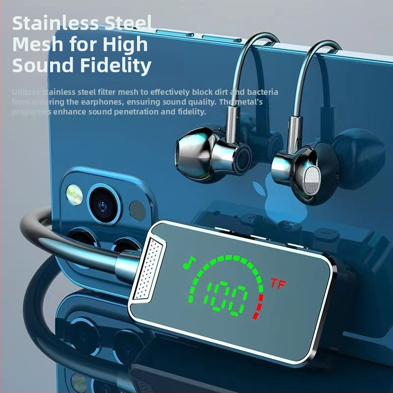 Bluetooth slúchadlá na krk, digitálnym displejom, veľká kapacita batérie, poloiné dizajn, športové stereo