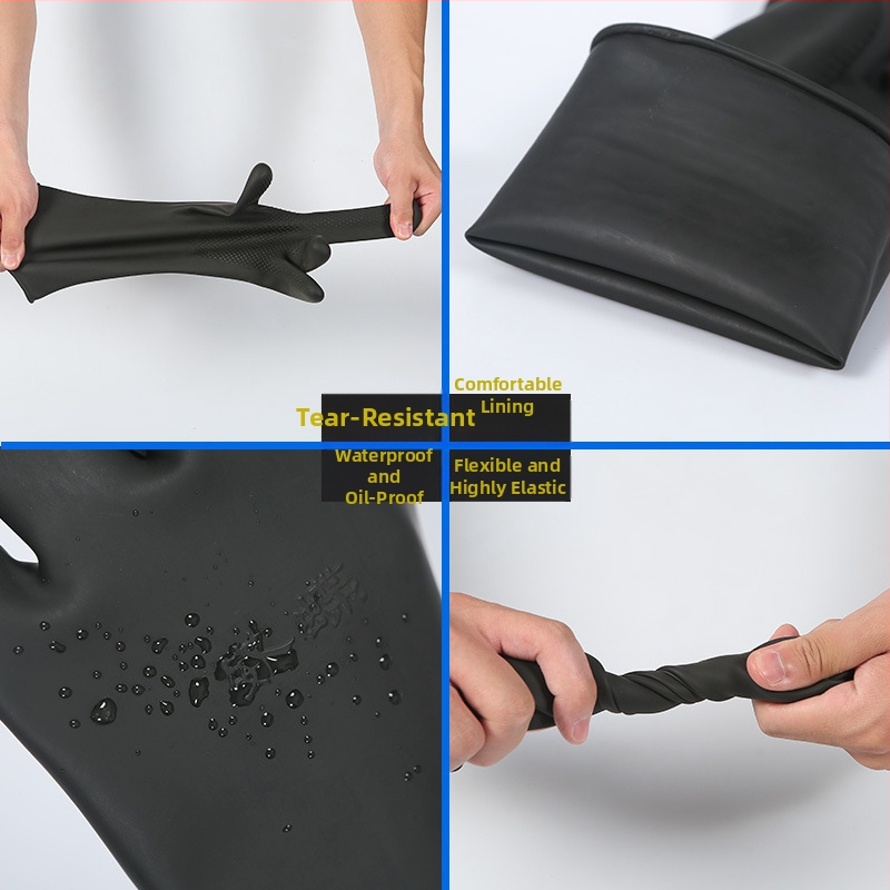Priemyselné gumové rukavice odolné voči kyselinám a zásadám, vodotesné, s latexovou vložkou, protišmykové, s predĺženou dĺžkou 60 cm